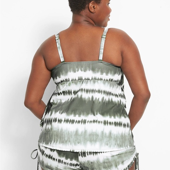 Cacique SWIM Tankini Bathing Suit Set 28 Plus Green Washy Stripes - Picture 2 of 15